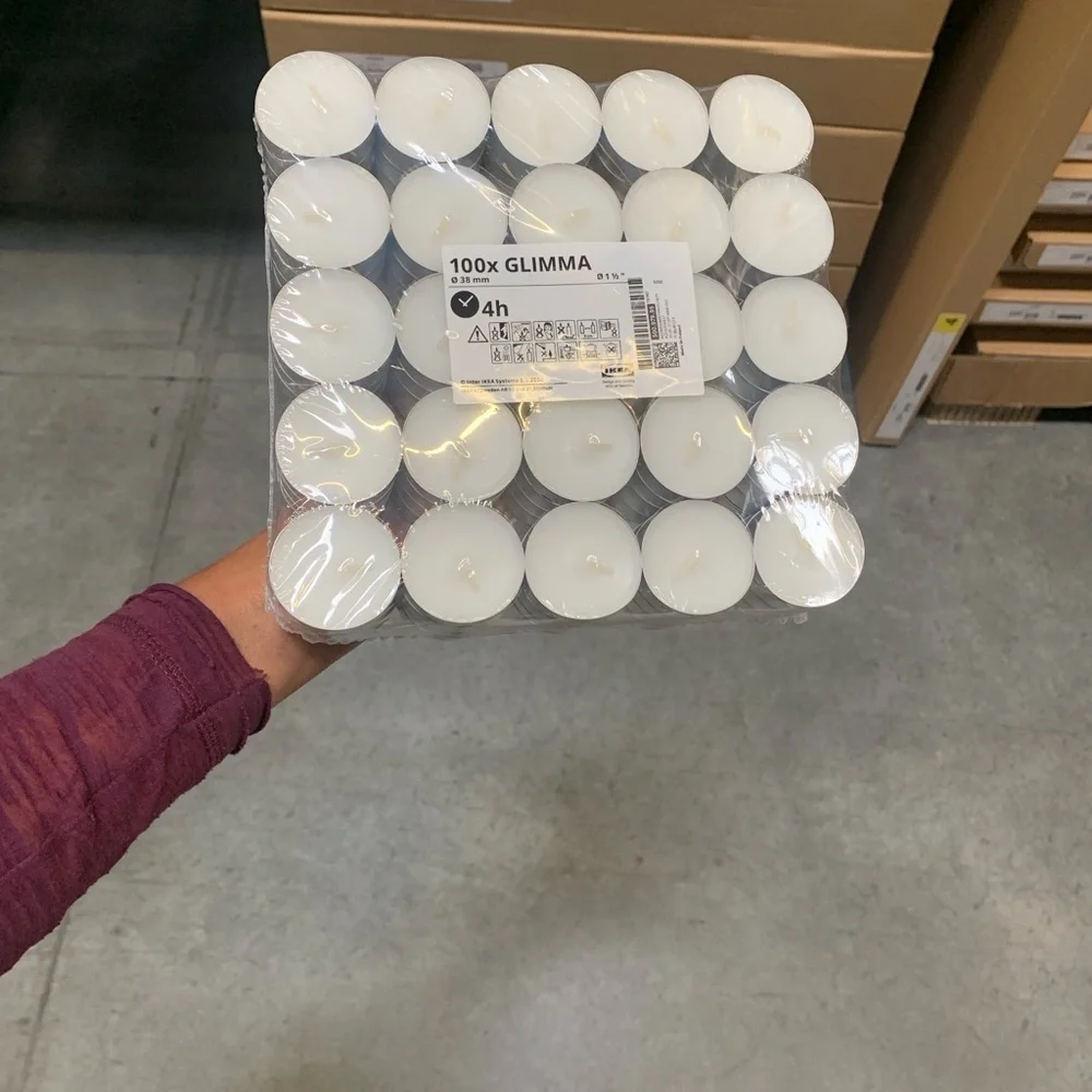 1 packs/100 individual IKEA GLIMMA Unscented tea lights date night dinner party